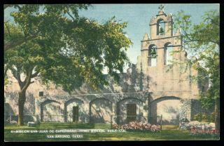 Mission San Juan De Capistrano San Antonio Tx Vtg View Linen Postcard Unposted
