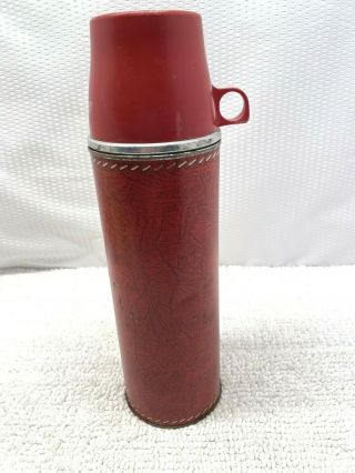 Vintage Retro The Thermos & Bottle Co Quart Size Red " Leather Look "