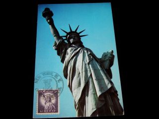 Vintage Postcard,  York City,  Ny,  Statue Of Liberty & Stamp With Front Cancel