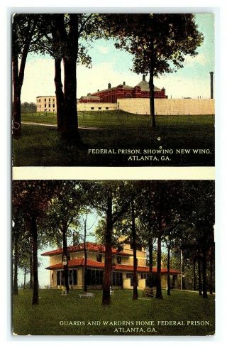 Vintage Postcard Federal Prison And Wardens Home Atlanta Georgia M1