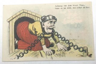 Vintage Comic Foreign Postcard,  Lady In Dog House,  Unposted