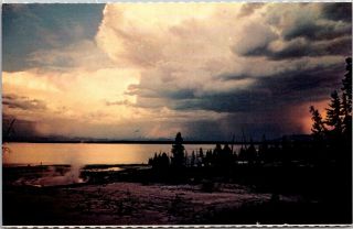 Vintage Postcard Yellowstone Lake At Sunset National Park Wyoming United States