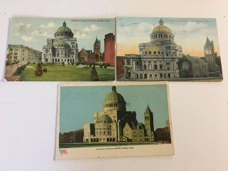 3 Vintage Post Cards Of The Christian Science Church In Boston Massachusetts