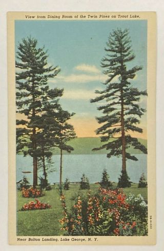 Ny Postcard View From The Twin Pines On Trout Lake George,  Ny 1948 Vtg Linen E2