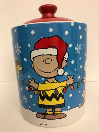 Peanuts Snoopy Charlie Brown Woodstock Christmas Cookie Jar Gibson
