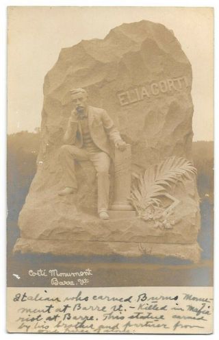 Rppc Barre,  Vt Elia Corti Monument Killed In Mafia Riot Vintage Postcard