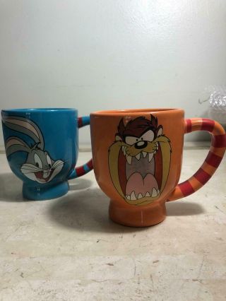 Tasmanian Devil Coffee Cup Mug Six Flags Taz Orange And Bunny Looney Blue Tune