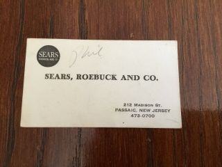 Passaic,  Nj,  Vintage Sears,  Roebuck And Co.  Business Card