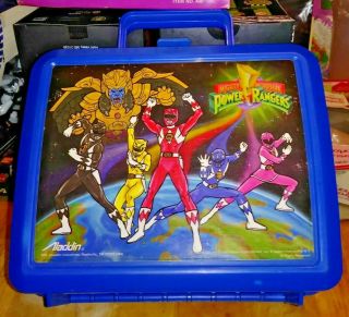 Vintage 1993 Power Rangers Lunch Box Kit W/original Thermos Blue Plastic Alladin