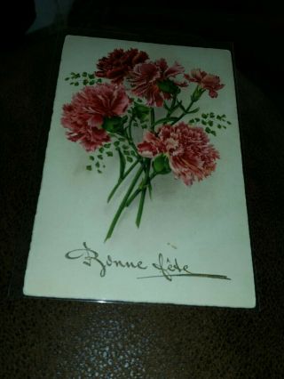 Vintage French Birthday Postcard Ronne Fête N.  O.  S.  Floral