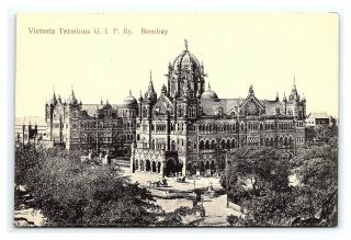 Vintage Postcard Victoria Terminus Railway Bombay Mumbai India J1