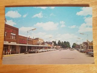 Vintage 1960s Grayling Michigan Mainst Post Card Main Street Hot Rods Drug Store