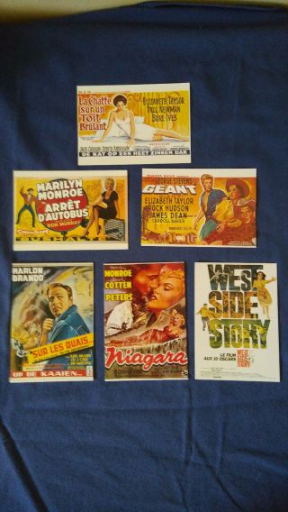 Vintage French Movie Poster Post Cards.  Set Of 6.  James Dean Marilyn Monroe.