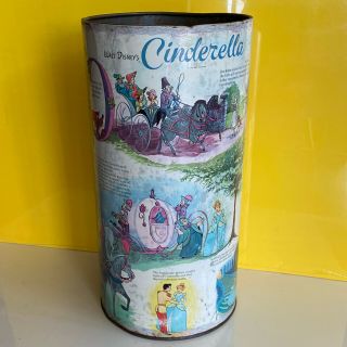 Vintage Walt Disney Cinderella Trash Can Metal Waste Paper 19 " Tall Htf Usa Made