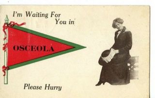 Vintage Color Postcard Greetings From Osceola Nebraska Polk County Woman Bench