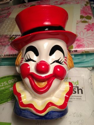 - Very RARE Vintage Ceramic Hand Painted Clown face with Red Hat 2