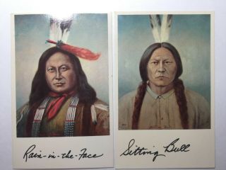 Vintage Native American Postcards 2 " Sitting Bull & Rain In The Face " Nebraska