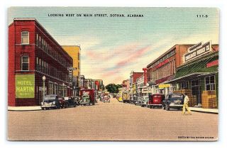 Vintage Postcard Looking West On Main Street Dothan Alabama E1