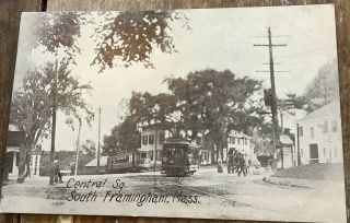 Central Square,  South Framingham Massachusetts Ma Vintage Postcard Trolley Cars