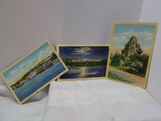 3 Vintage Linen Postcards Mackinac Island: Grand Hotel,  Docks,  Rock Mi Unposted