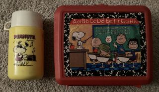 Vintage 1970s Peanuts Lunch Box W/thermos Charlie Brown Snoopy Teacher Alphabet