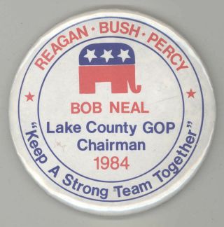 1984 Ronald Reagan Illinois Coattail Political Pin Button Pinback Bush Percy Il