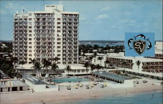 Sea View Hotel Miami Beach Florida Pool Crest 1950s - 60s Vintage Postcard