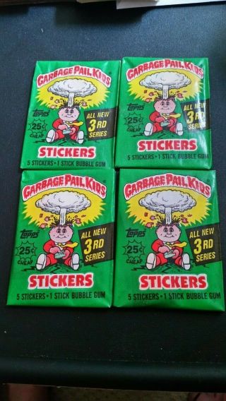 1986 Garbage Pail Kids Series 3 - 4 Pack From Box (25 Cent Logo)