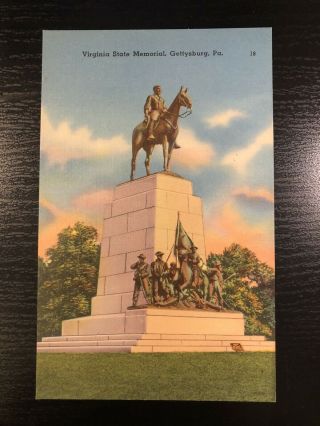 Vintage Linen Postcard Virginia State Memorial,  Gettysburg,  Pa - - Sharp