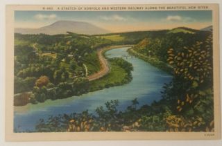 Vintage Virginia Postcard Norfolk & Western Railway Train Track Via River Va