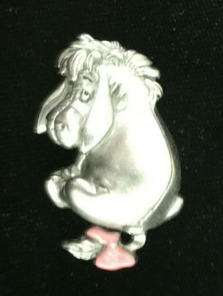 Disney Winnie The Pooh 3d Eeyore Pink Tail Bow Pin Brooch Silver Toned Pewter