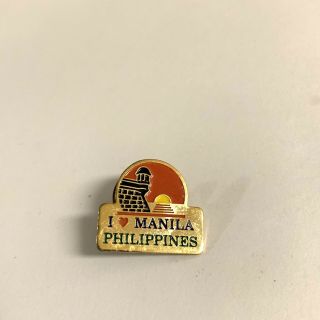 I Love Manila Pinback Lapel Philippines Vintage Heart Pin Sun Tourist Vacation