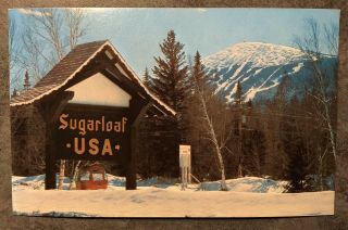 Vintage Chrome Postcard Sugarloaf Usa Kingfield Maine Sign Mountain View