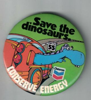 Vintage 2 1/2 " Chevron Gas Pinback Button Nos Conserve Energy