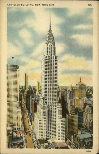 Chrysler Building York City Aerial View 1930s Vintage Postcard