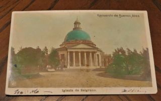 Vintage Postcard Hand Tinted Igliesia De Belgrano Buenos Aires Argentina 1906