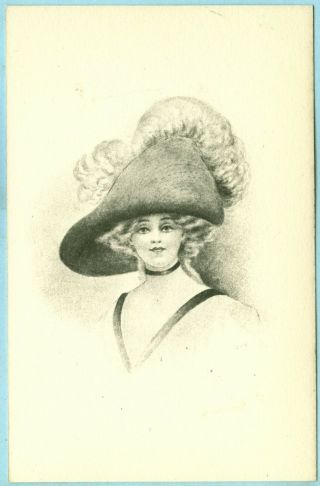1st Of 3 Vintage,  A Blond Lady With A Big Hat With Feathers On Top.