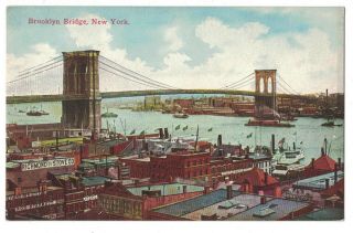 York City Ny Vtg Pc Brooklyn Bridge Richmond Stove Co Sign