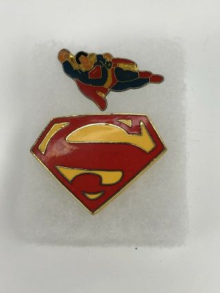 2 Vintage Superman Man Of Steel Superhero Hat Vest Lapel Pin.  DC comic Hero 3
