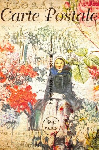 Postcard French Vintage Shabby Chic Style Lady,  Fashion,  Garden,  Flowers,  75j