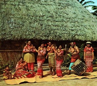 Tongan Village Natives Polynesian Cultural Center Laie Oahu Hi Vintage Postcard