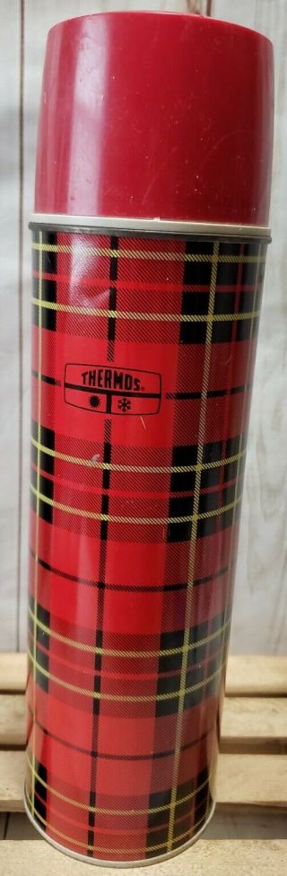 Vintage Red Plaid King Seeley Thermos 1973 Bottle 2442 Hot & Cold Made In Usa