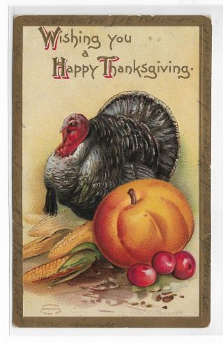 Vtg Post Card Wishing You A Happy Thanksgiving Turkey