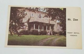 Mount Zion Front Royal Va Vintage Postcard George Washington Civil War History