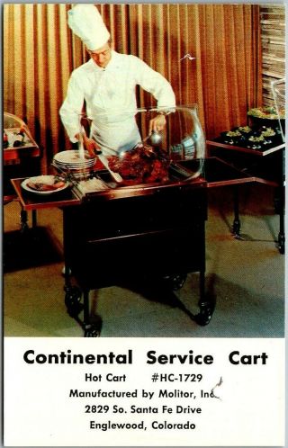 Vintage 1950s Advertising Postcard Continental Service Cart Restaurant Equipment