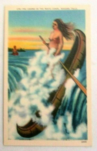 Vintage 1930s Linen Postcard Of Legend Of The White Canoe,  Niagara Falls
