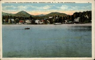 Lake Flower Along Riverside Drive Saranac Lake Ny 1920s Vintage Postcard
