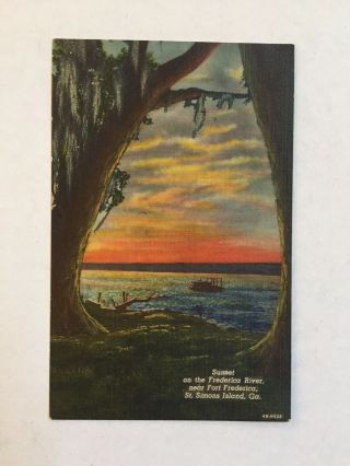 ⭐️vtg Postcard Of Sunset,  Frederick River,  Fort Frederica,  St.  Simons Island,  Ga