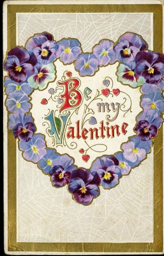 Vintage Valentines Day Postcard Heart Shaped Purple Violets Embossed 1912