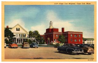 Vintage Linen Postcard Cape Cod Hospital,  Hyannis - Cape Cod,  Mass.  Posted 1951